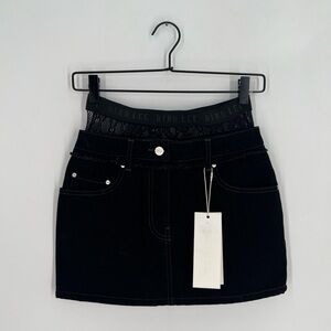 Dion Lee Hybrid Lingerie Logo Elastic Attached Combo Rigid Black Denim Skirt